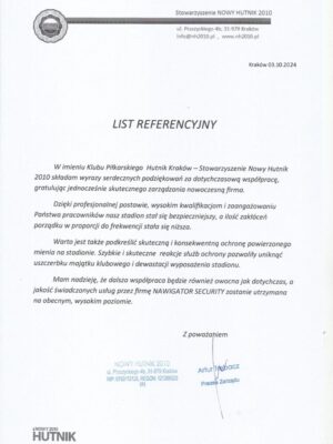 Referencje Hutnik Kraków
